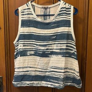 LILLA P blue and white linen tank top size large 100% cotton